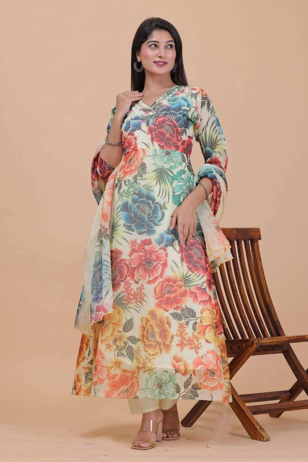 ZIYAA VOL-1 BY AQSAWHOLESALE ORGANZA PRINT WORK GOWN & DUPATTAS