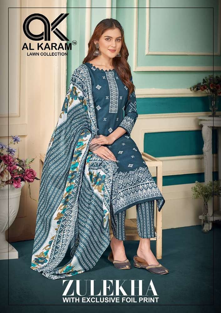 ZULEKHA BY AL KARAM 1001 TO 1010 SERIES PURE SOFT COTTON FOIL PRINT DRESSES