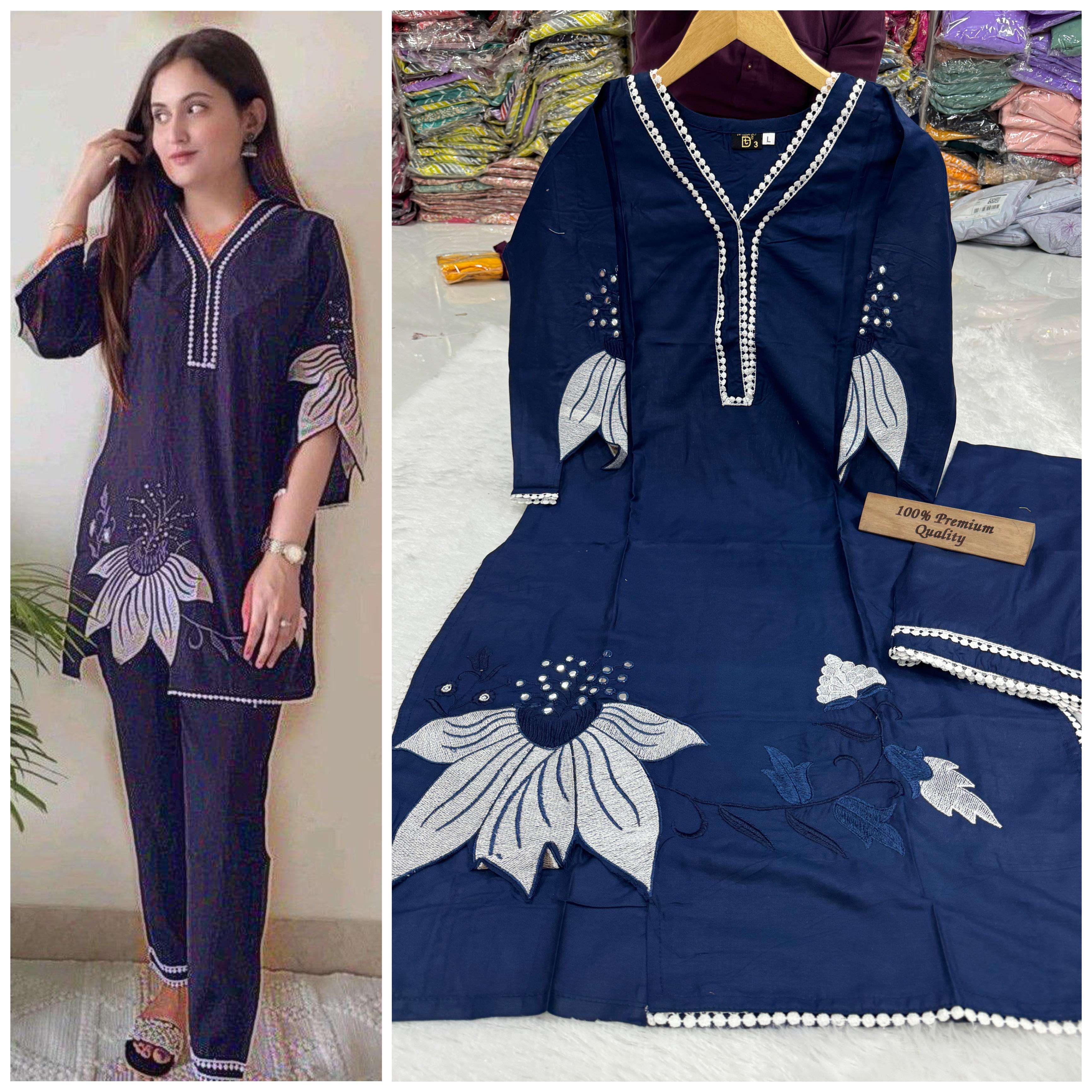 7-STAR BY AQSAWHOLESALE RAYON COTTON EMBROIDERY WORK CO-ORD SET