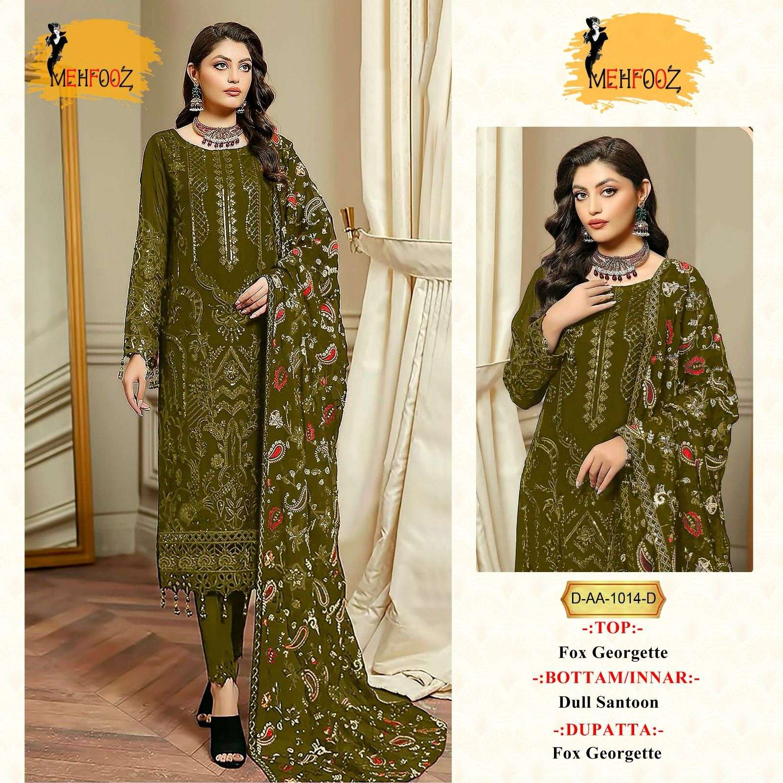 AA-1014 COLORS BY MEHFOOZ 1014-A TO 1014-D SERIES FAUX GEORGETTE WORK PAKISTANI DRESSES