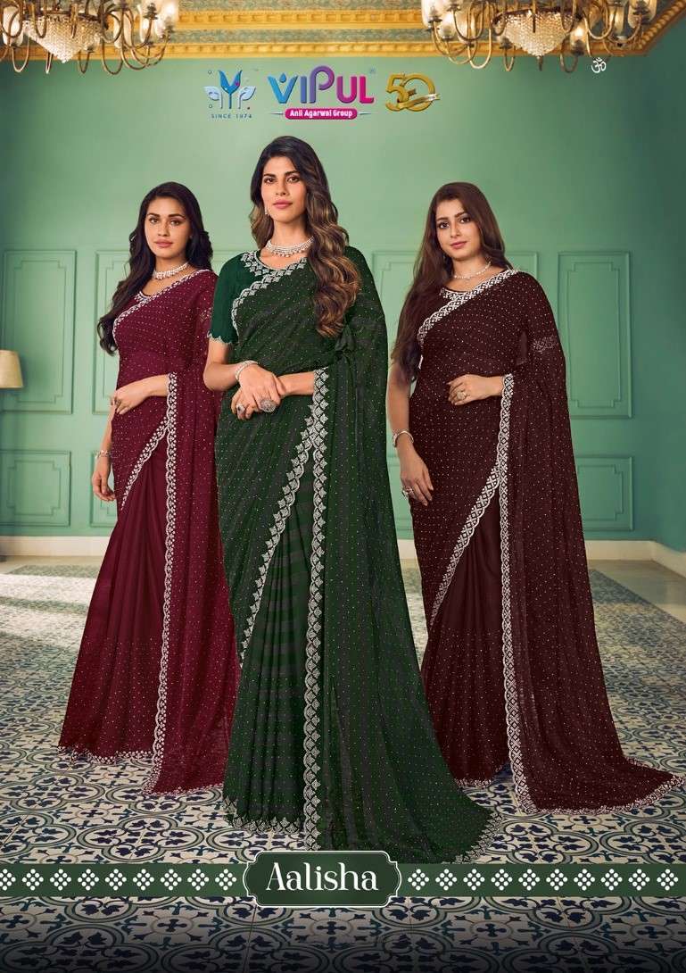 AALISHA BY VIPUL 78507 TO 78512 SERIES CHIFFON PRINT WORK CASUAL WEAR SAREES