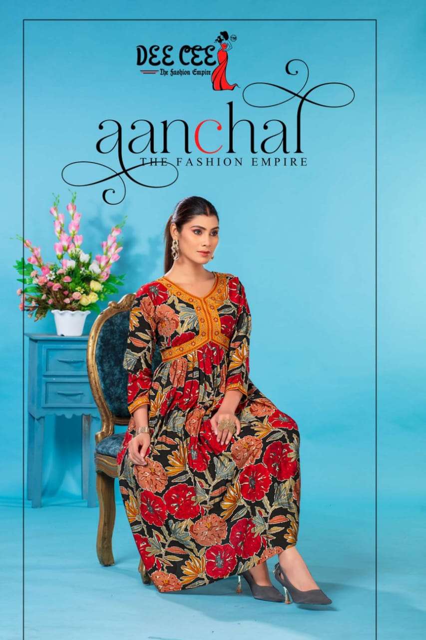 AANCHAL BY DEE CEE 101 TO 106 SERIES HEAVY CHANDERI PRINT WORK KURTIS