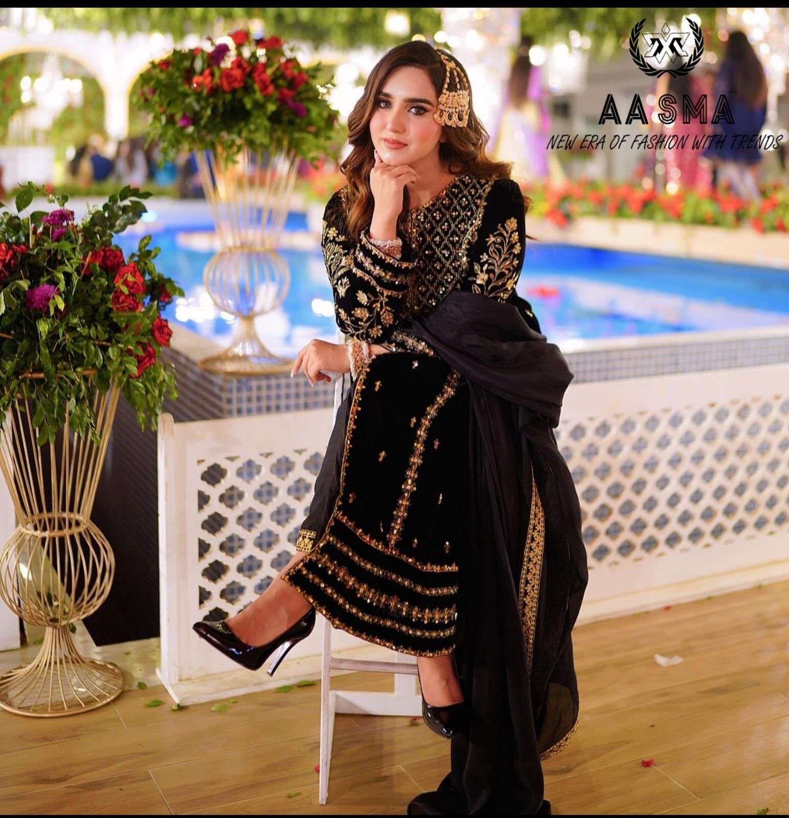 AASMA 204 HIT DESIGN BY AQSAWHOLESALE PURE FAUX GEORGETTE HEAVY WORK PAKISTANI DRESS