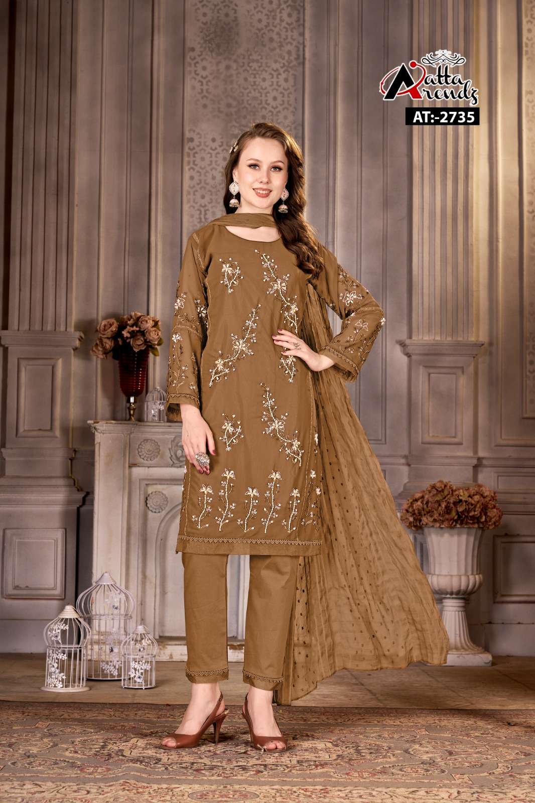 AATTA 2735 HIT DESIGN BY AATTA TRENDZ GEORGETTE HEAVY HAND WORK READYMADE  DRESS