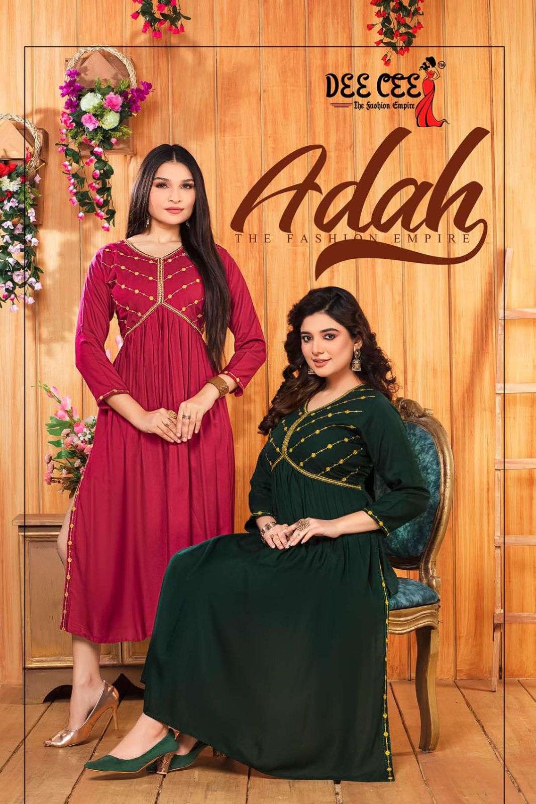 ADAH BY DEE CEE 101 TO 106 SERIES RAYON FANCY EMBROIDERY WORK KURTIS