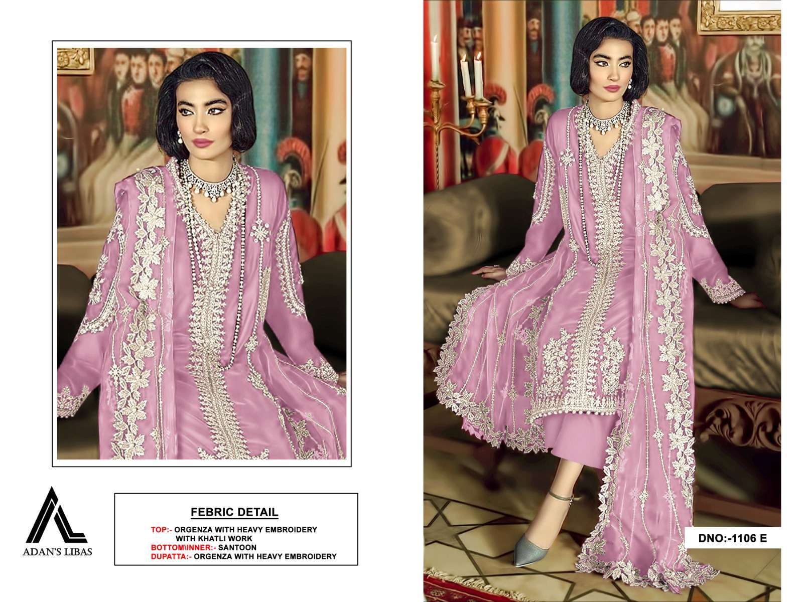 ADANS LIBAS 1106-E TO 1106-H SERIES BY AQSAWHOLESALE ORGANZA WORK PAKISTANI DRESSES