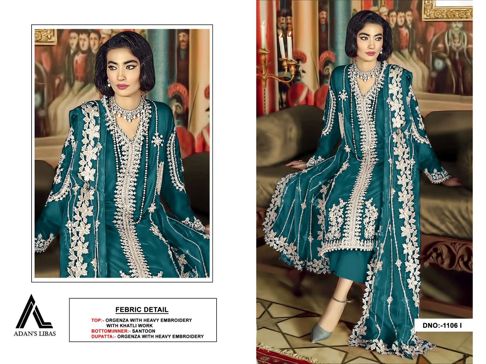 ADANS LIBAS 1106-I TO 1106-L SERIES BY AQSAWHOLESALE HEAVY ORGANZA WORK PAKISTANI DRESSES