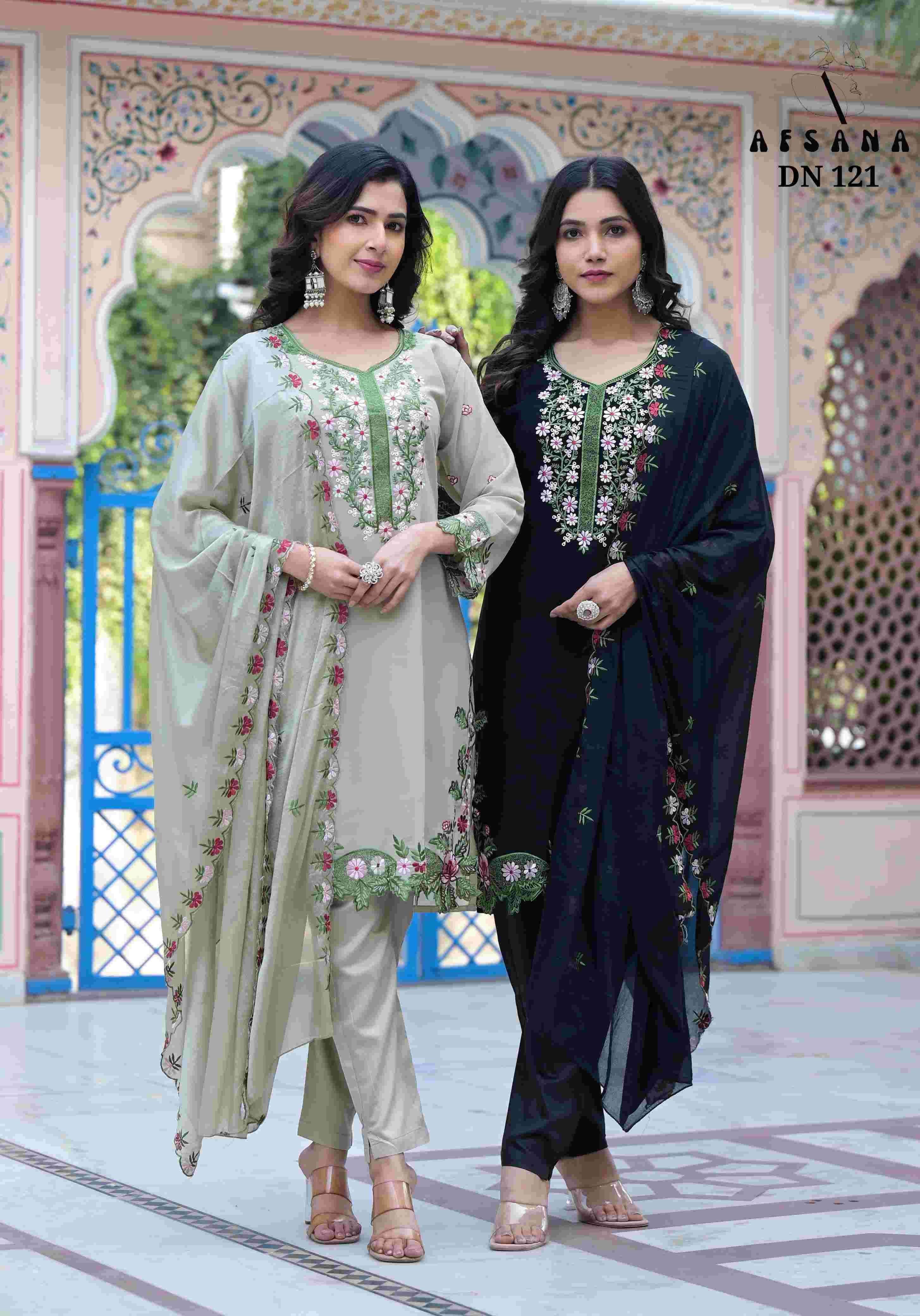 AF-121 NX BY AFSANA FAUX GEORGETTE EMBROIDERY WORK READYMADE DRESSES