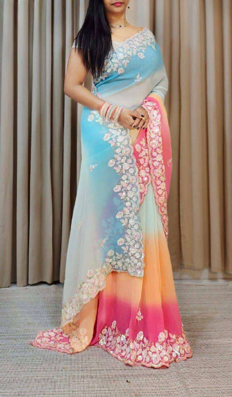 ALIA BY AQSAWHOLESALE PURE SOFT GEORGETTE HEAVY WORK SAREE