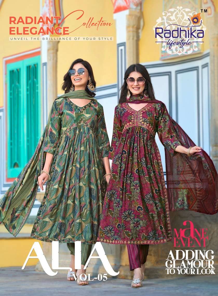 ALIA VOL-5 BY RADHIKA LIFESTYLE 5001 TO 5006 SERIES PURE MODAL PRINT READYMADE DRESSES