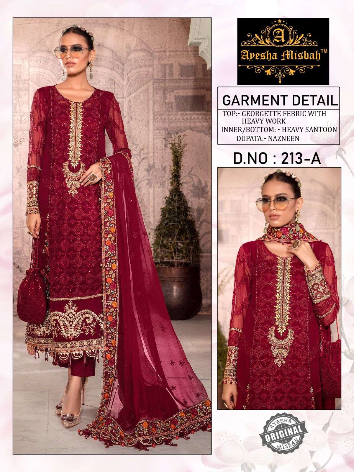 AM-213 COLOURS BY AYESHA MISBAH 213-A TO 213-F SERIES HEAVY GEORGETTE WORK DRESSES