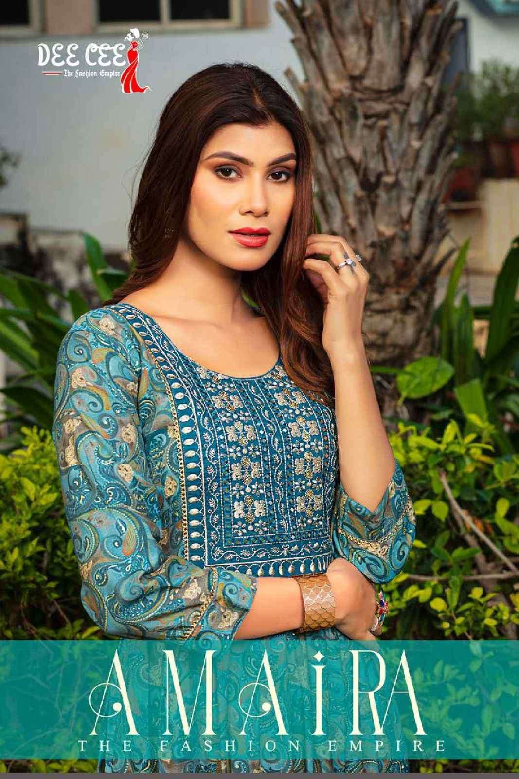 AMAIRA BY DEE CEE 101 TO 106 SERIES HEAVY CHANDERI PRINT EMBROIDERY WORK KURTIS