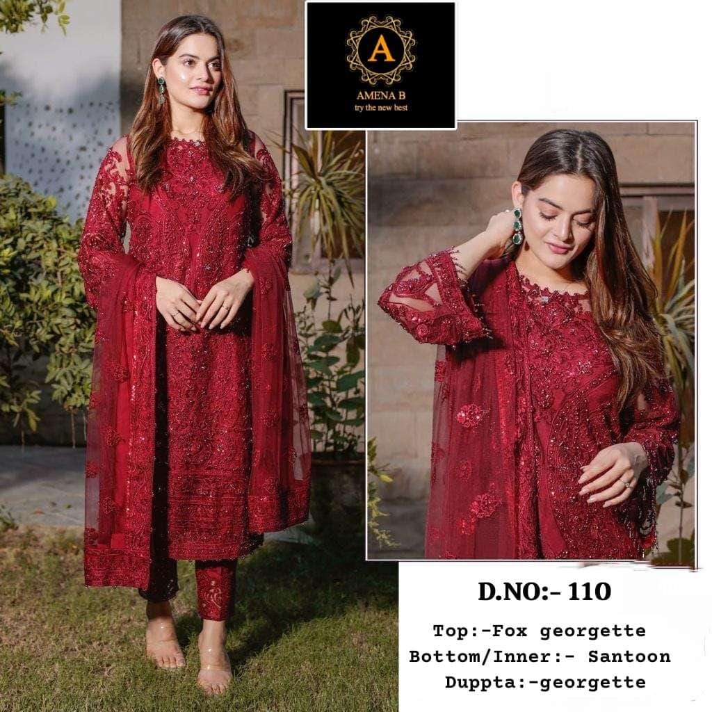 AMENA B 110 HIT DESIGN BY AQSAWHOLESALE FAUX GEORGETTE WORK PAKISTANI DRESS