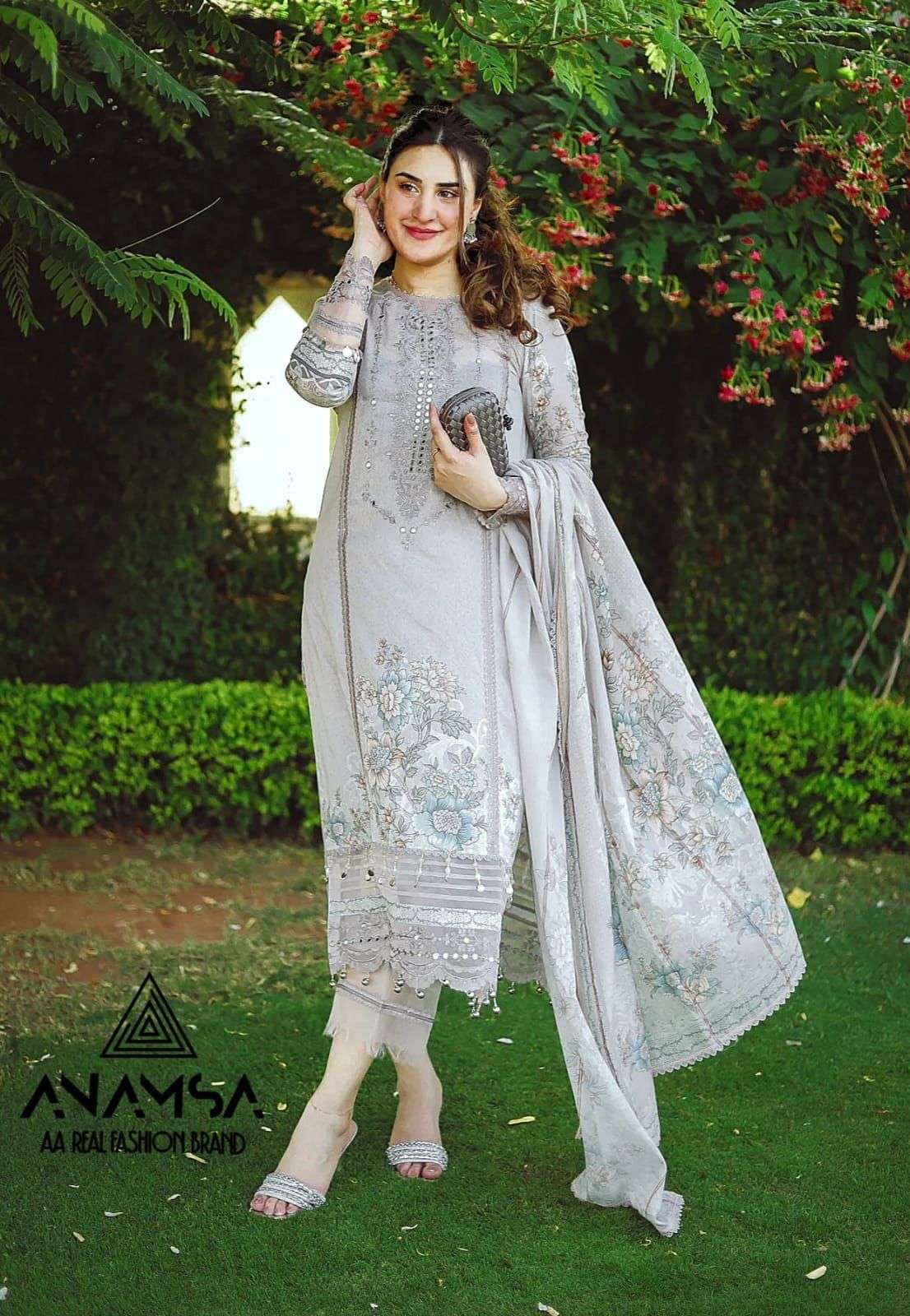 ANAMSA 269 HIT DESIGN BY ANAMSA PURE MUSLIN PRINT EMBROIDERY WORK PAKISTANI DRESS