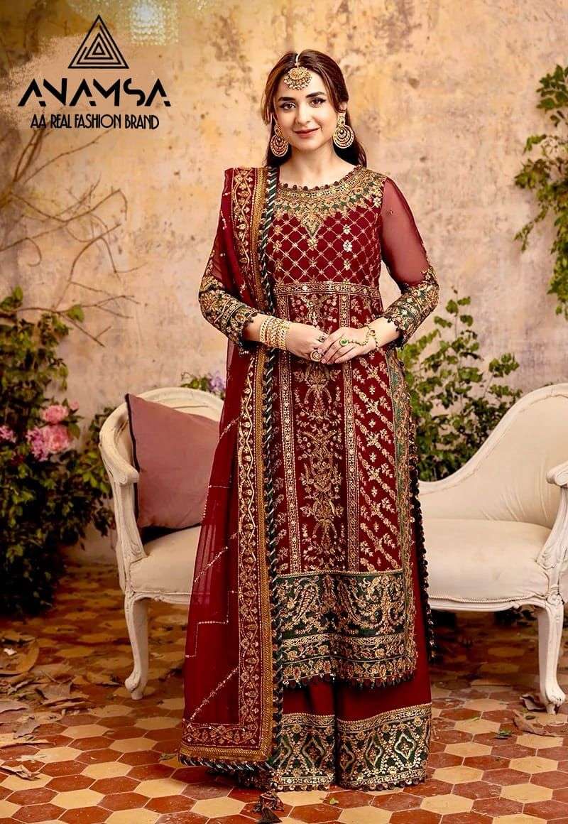 ANAMSA 288 HIT DESIGN BY ANAMSA FAUX GEORGETTE EMBROIDERY WORK PAKISTANI DRESS