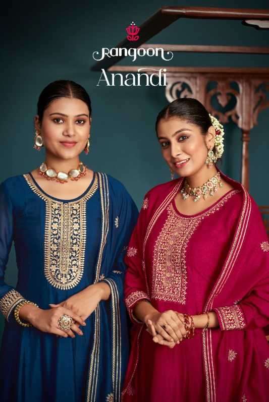 ANANDI BY RANGOON 4821 TO 4824 SERIES SILK FANCY EMBROIDERY WORK ANARKALI DRESSES