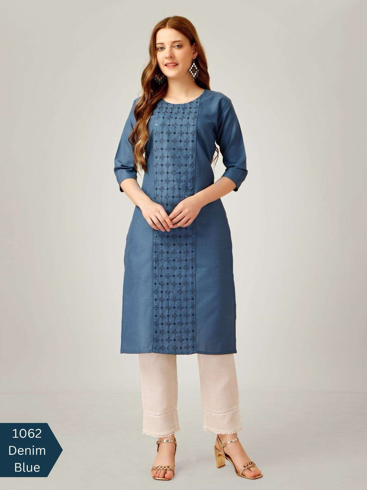 ARADHANA 1062 NX BY AQSAWHOLESALE COTTON EMBROIDERY WORK KURTI & PANTS