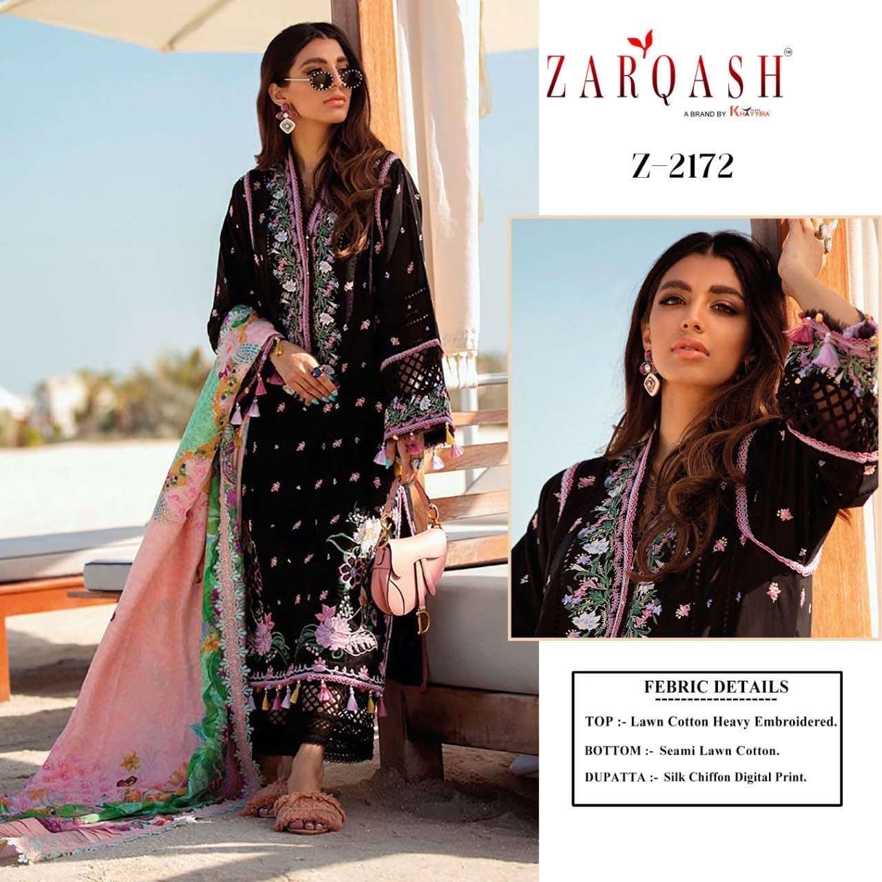 AZIZ LUXURY LAWN BY ZARQASH 2171 TO 2174 SERIES COTTON EMBROIDERY PAKISTANI DRESSES