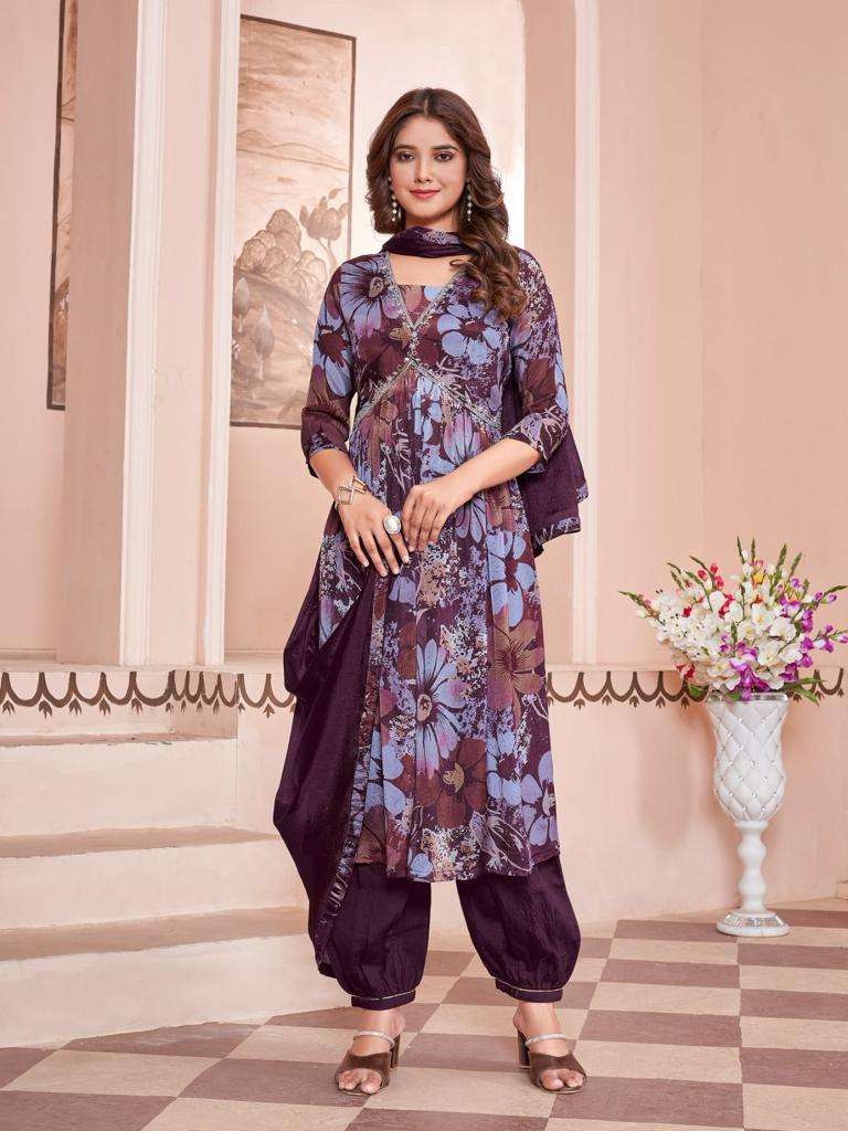 BHAVANA BY AQSAWHOLESALE CHINON PRINT WORK READYMADE DRESSES