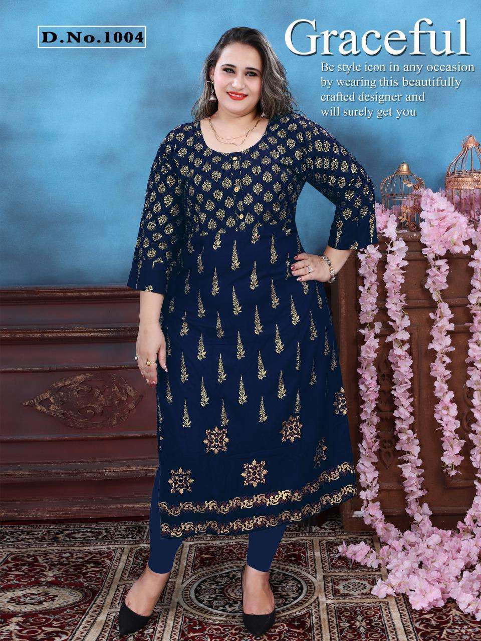 BIG SIZE FOIL BY AQSAWHOLESALE 1001 TO 1008 SERIES RAYON FOIL PRINT KURTIS