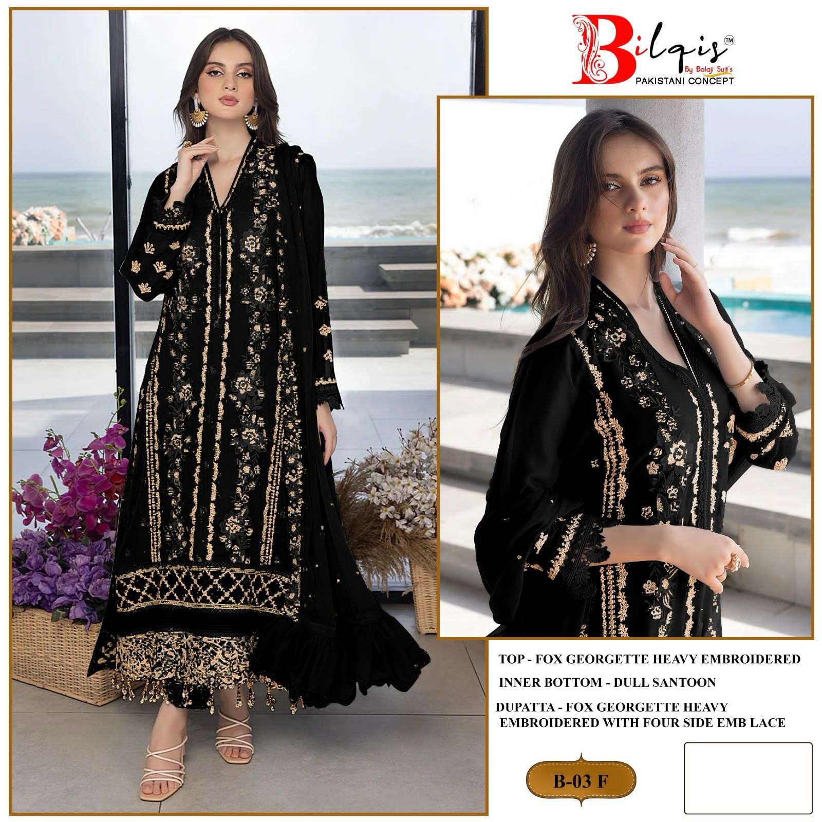 BILQIS B-03 HIT DESIGN BY AQSAWHOLESALE FAUX GEORGETTE WORK PAKISTANI DRESS