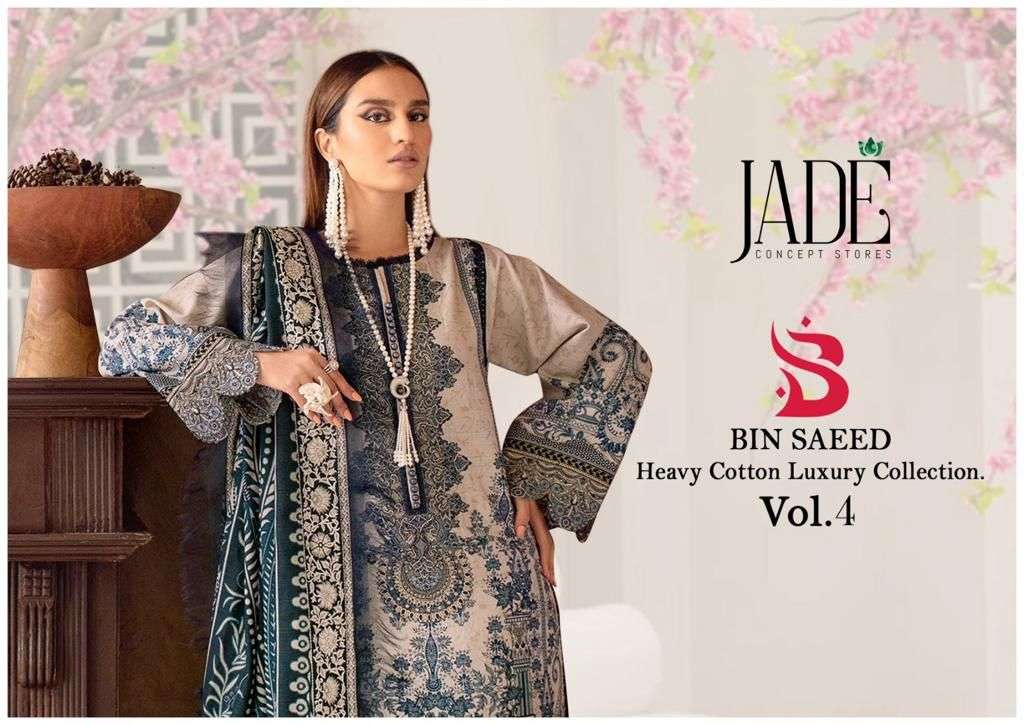 BIN SAEED VOL-4 BY JADE 401 TO 406 SERIES PURE HEAVY LAWN COTTON PRINT PAKISTANI DRESSES