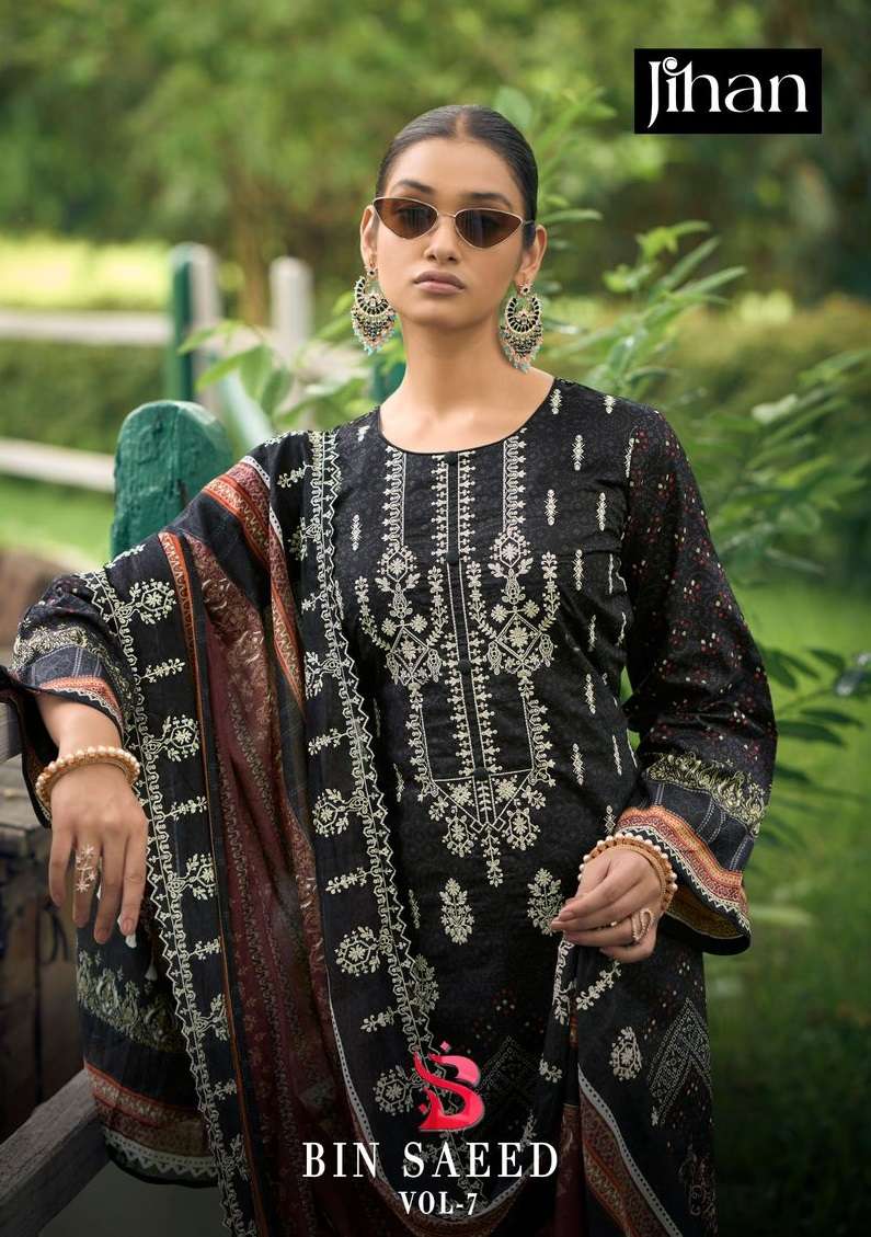 BIN SAEED VOL-7 BY JIHAN 3163 TO 3190 SERIES LAWN PRINT EMBROIDERY WORK DRESSES