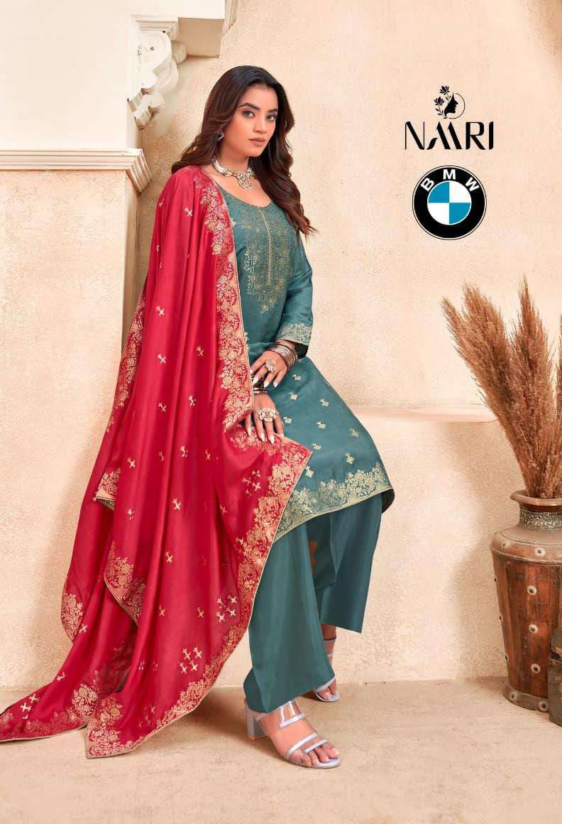 BMW BY NAARI 58001 TO 58004 SERIES PURE MUSLIN JACQUARD WORK DRESSES