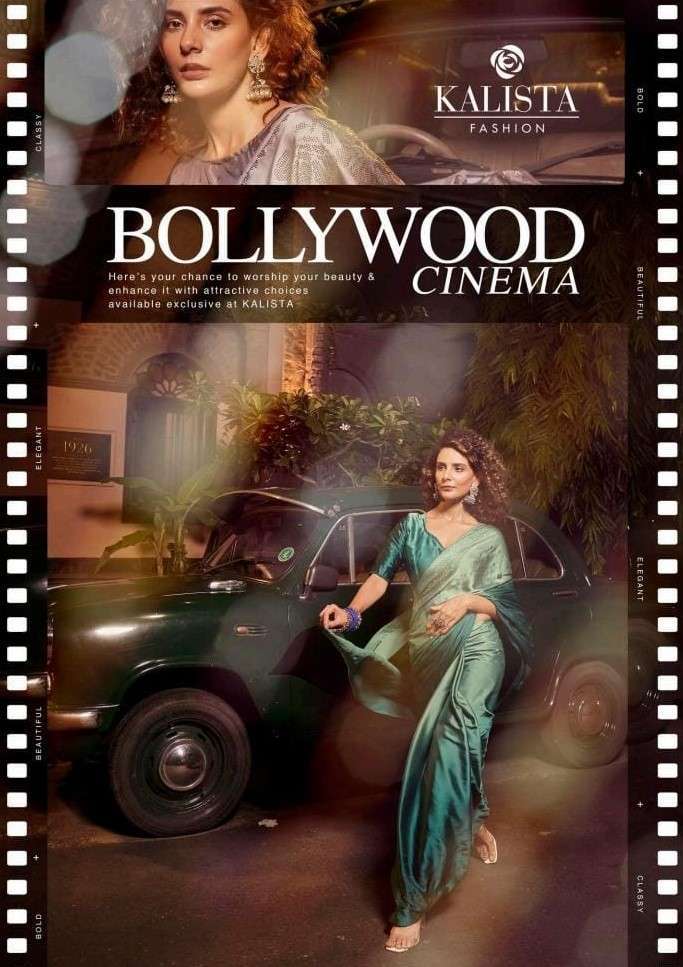 BOLLYWOOD CINEMA BY KALISTA 15001 TO 15006 SERIES SATIN GEORGETTE PRINT WORK SAREES