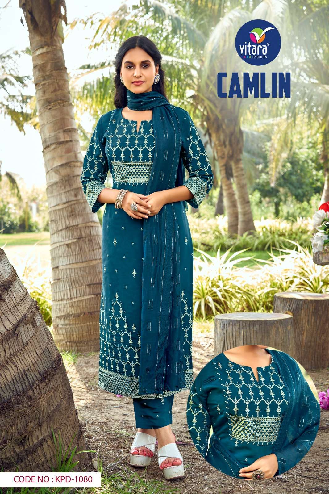 CAMLIN BY VITARA FASHION HEAVY ROMAN SILK FOIL WORK READYMADE DRESS