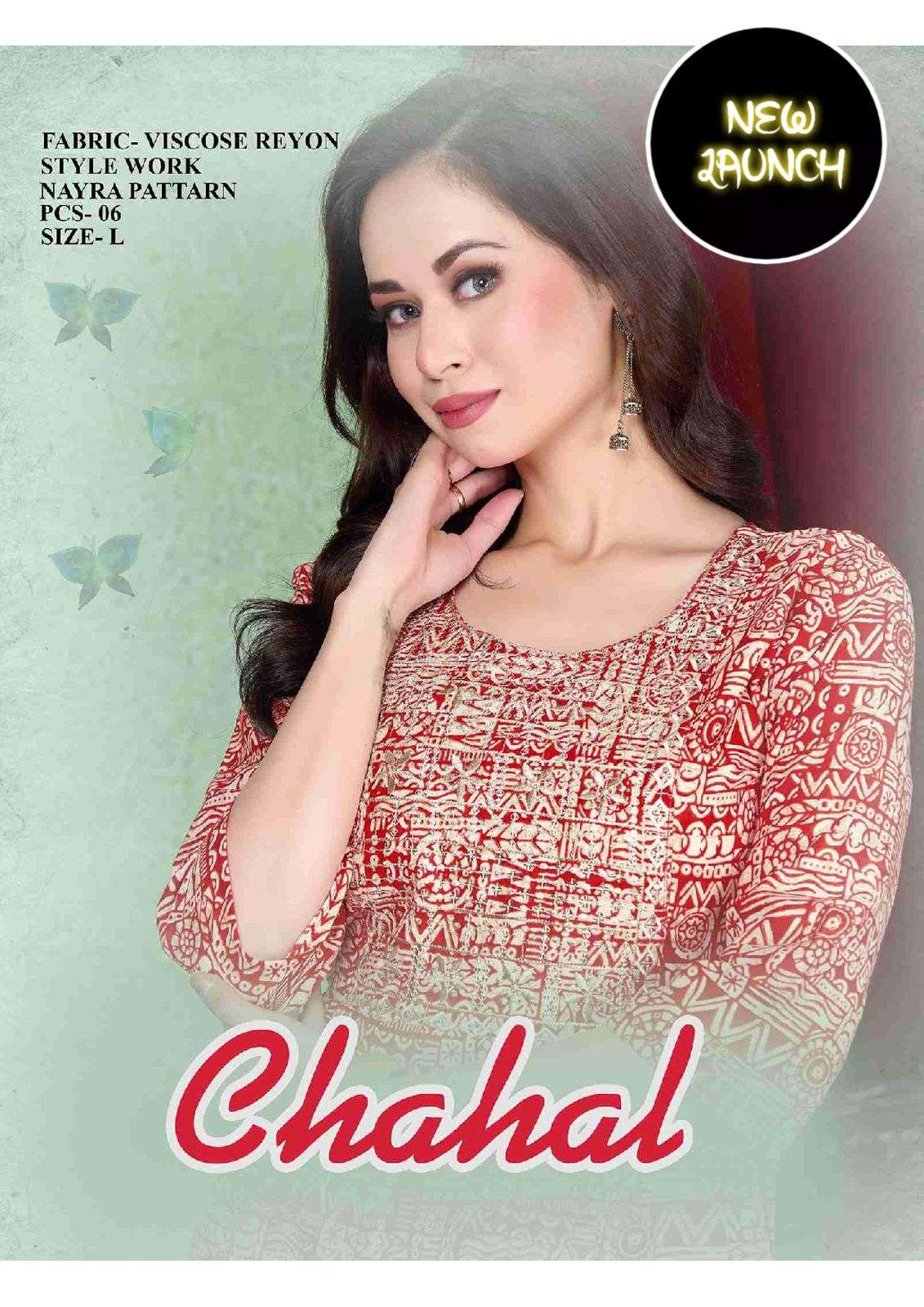 CHAHAL BY AQSAWHOLESALE 3001 TO 3006 SERIES RAYON PRINT WORK NAYRA KURTIS