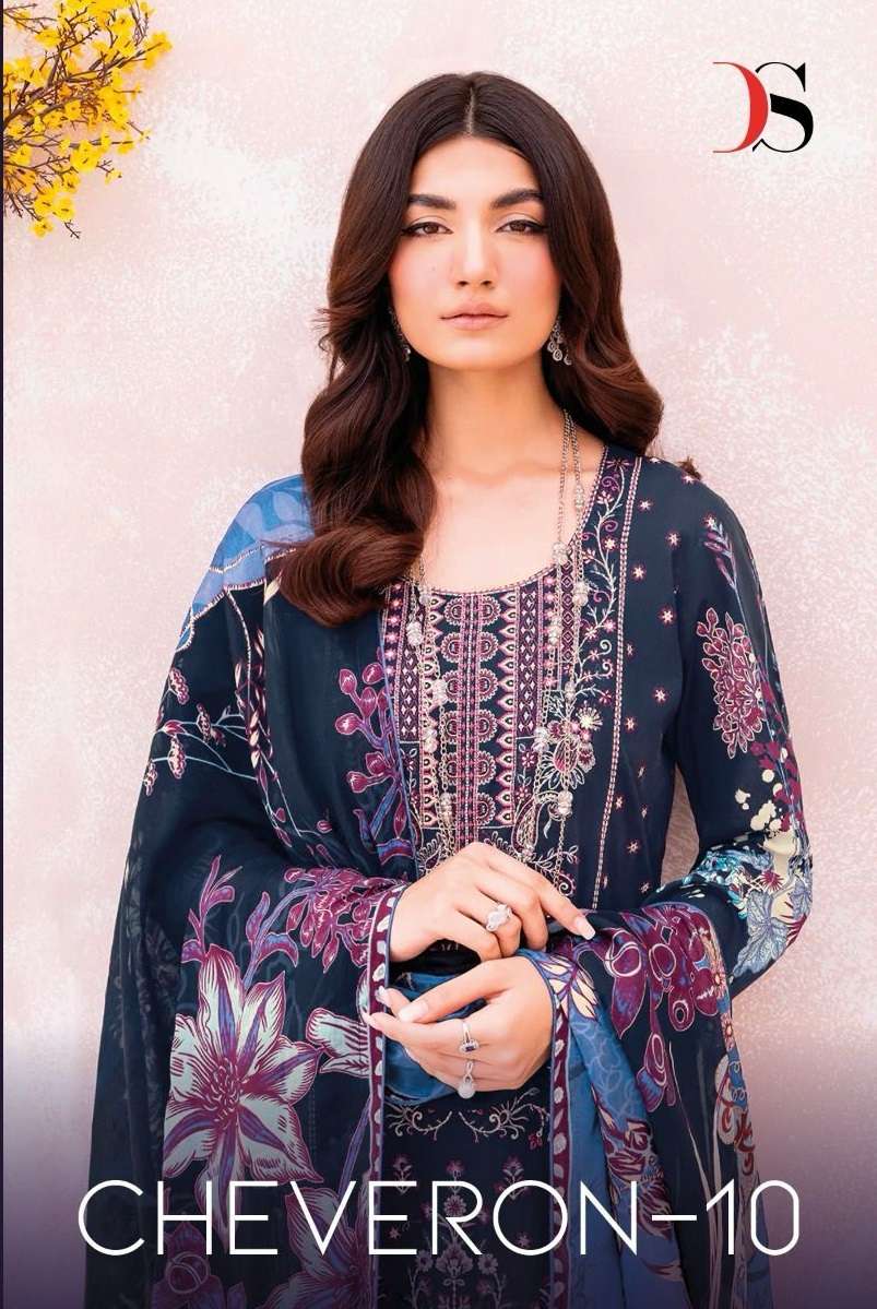 CHEVERON VOL-10 BY DEEPSY SUITS 3371 TO 3374 SERIES COTTON PRINT WORK PAKISTANI DRESSES