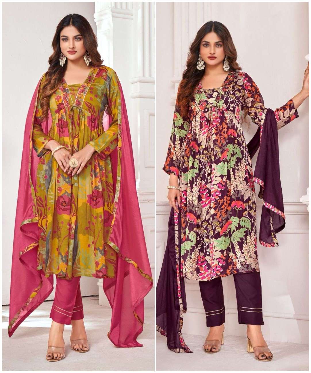 CL-5035 & CL-5036 NX BY COLORX PURE CHINON PRINT KHATLI WORK READYMADE DRESSES