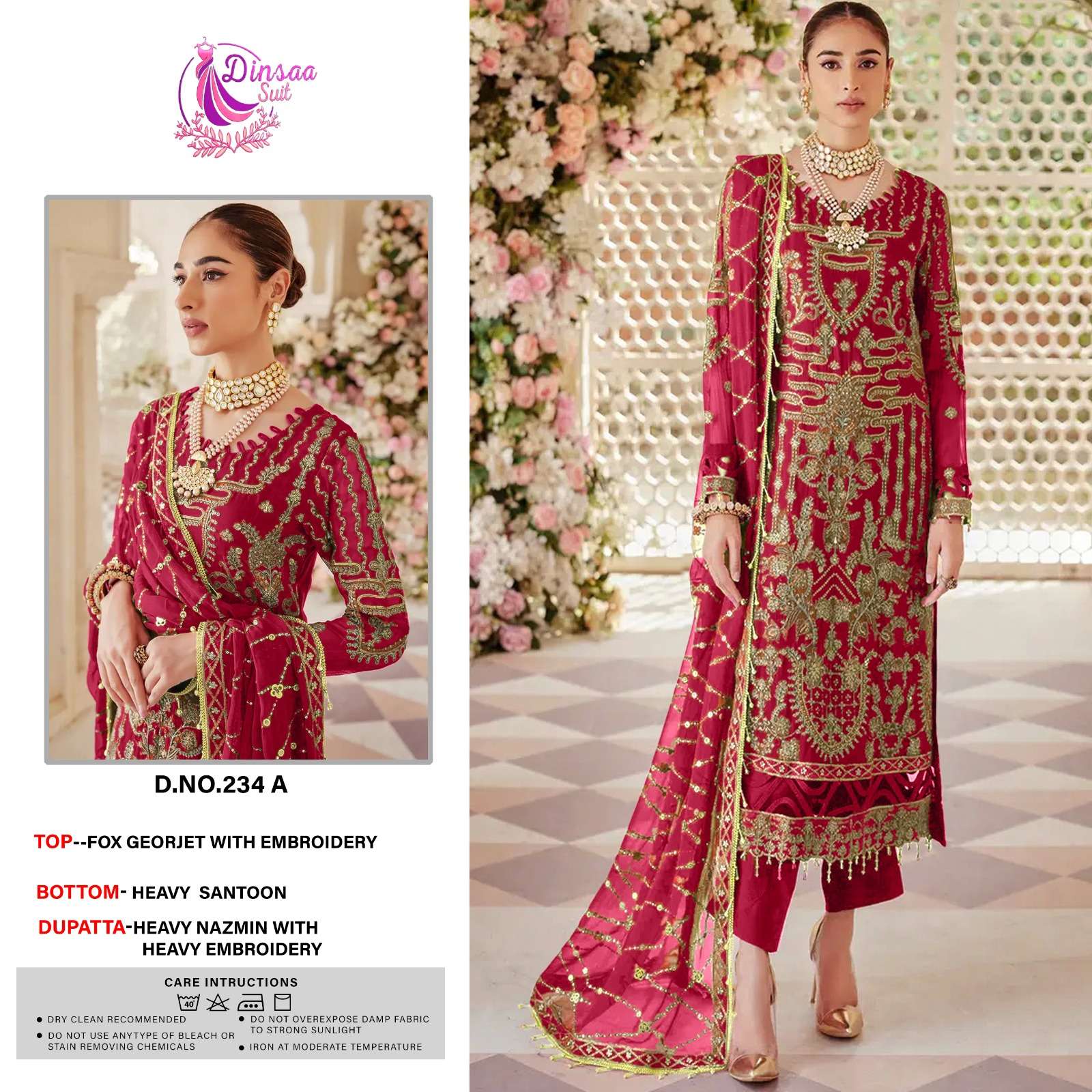 DS-234 COLOURS BY DINSAA SUIT 234-A TO 234-D SERIES HEAVY GEORGETTE WORK PAKISTANI DRESSES