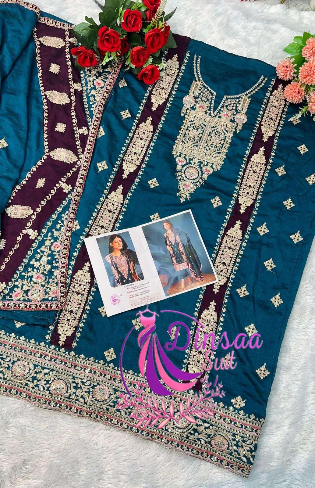 DS-239 COLOURS BY DINSAA SUIT 239-A TO 239-C SERIES CHINON SILK WORK PAKISTANI DRESSES