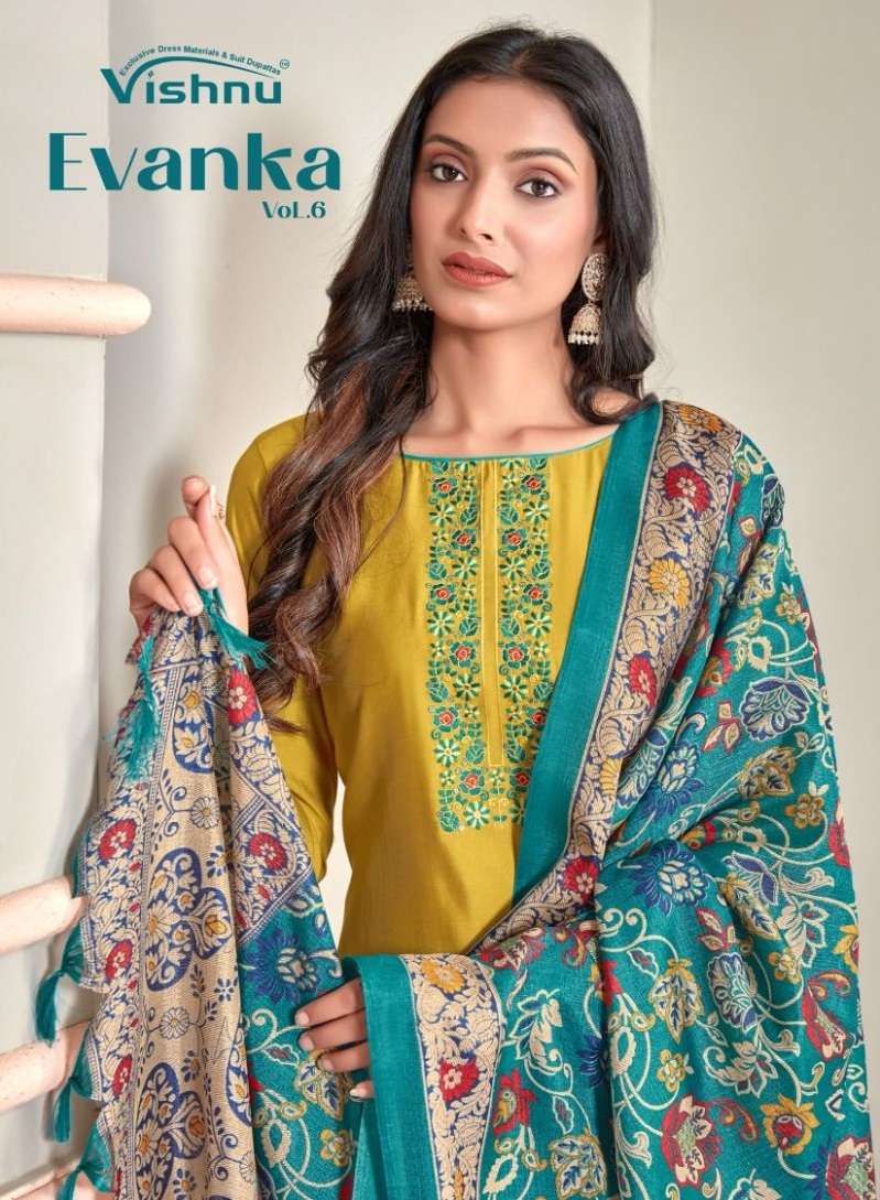 EVANKA VOL-6 BY VISHNU 30001 TO 30011 SERIES ROMAN SILK EMBROIDERY WORK DRESSES