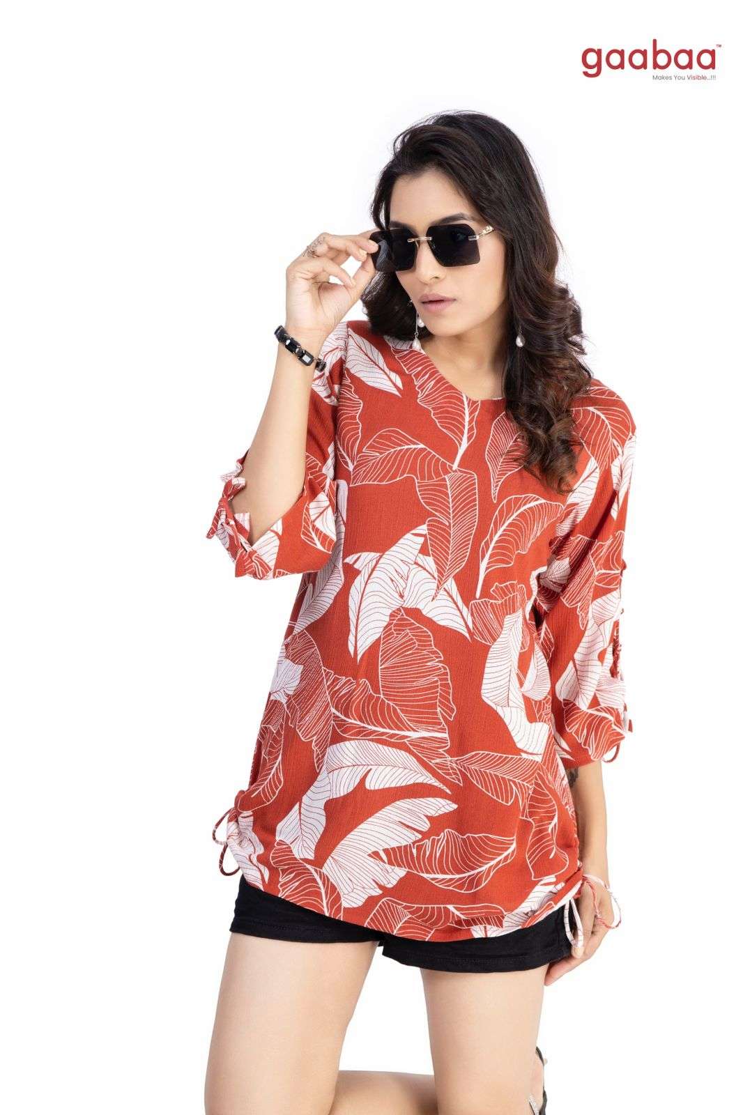 GAABAA 880 NX BY GAABAA RAYON PRINT WORK TOP TUNICS