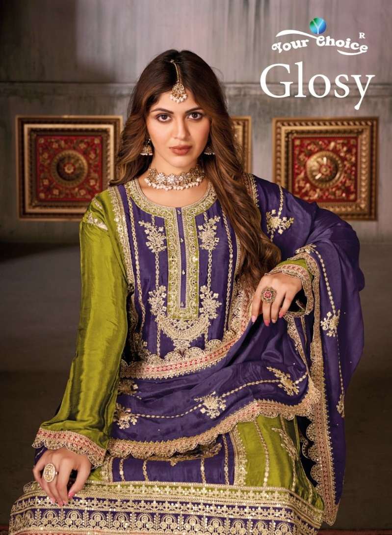 GLOSSY BY YOUR CHOICE 10001 TO 10004 SERIES HEAVY CHINON WORK READYMADE DRESSES