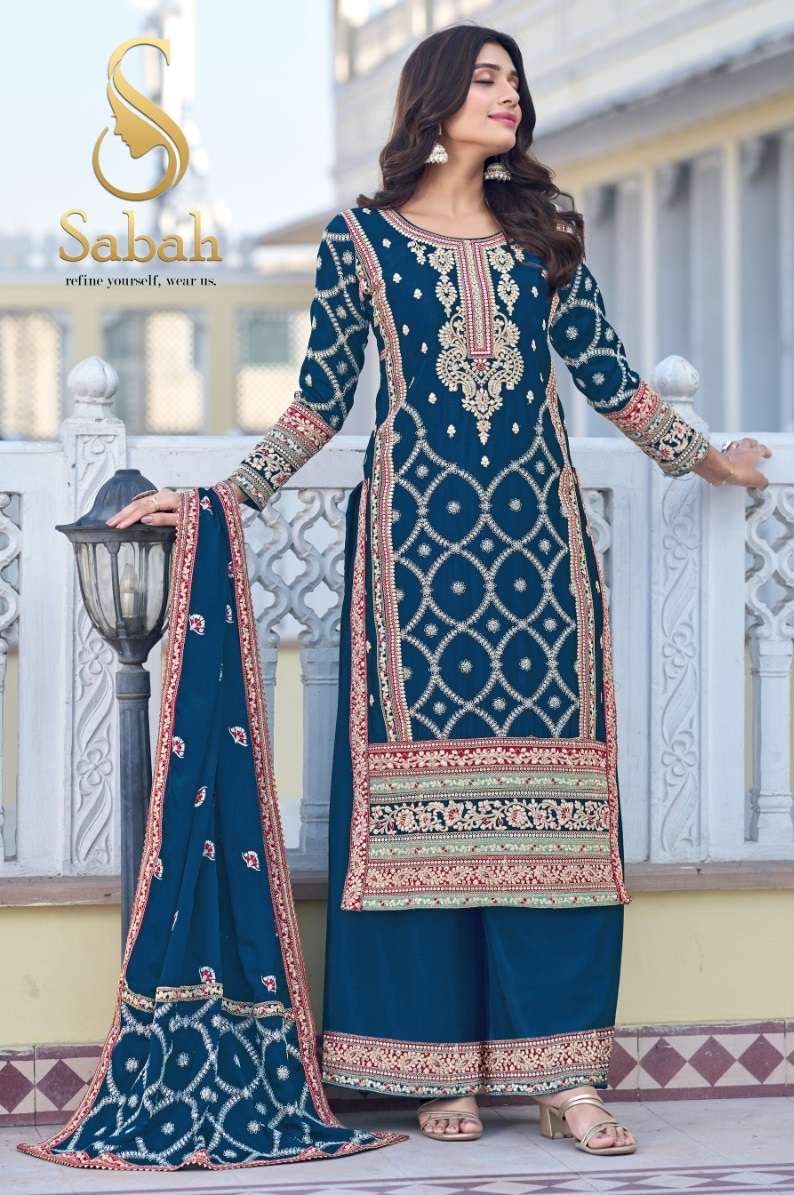 GUZAARISH BY SABAH 1019-A TO 1019-D SERIES HEAVY CHINON SILK EMBROIDERY WORK DRESSES