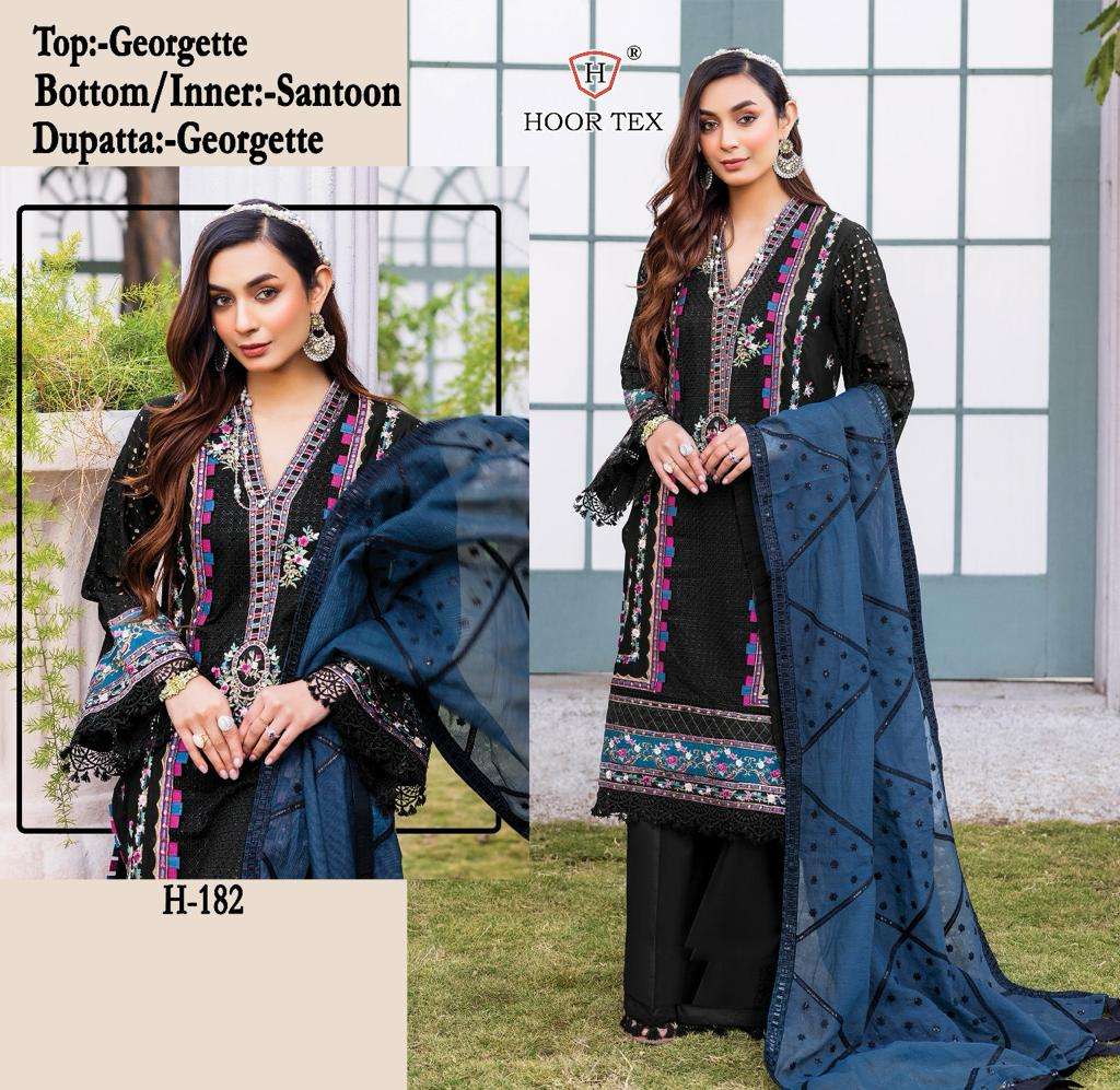 H-182 HIT DESIGN BY HOOR TEX FAUX GEORGETTE EMBROIDERY WORK PAKISTANI DRESS