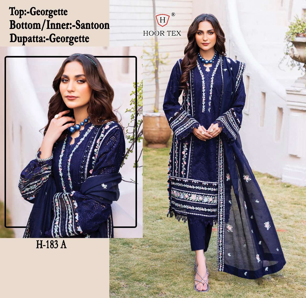 H-183 COLOURS BY HOOR TEX 183-A TO 183-D SERIES FAUX GEORGETTE WORK PAKISTANI DRESSES