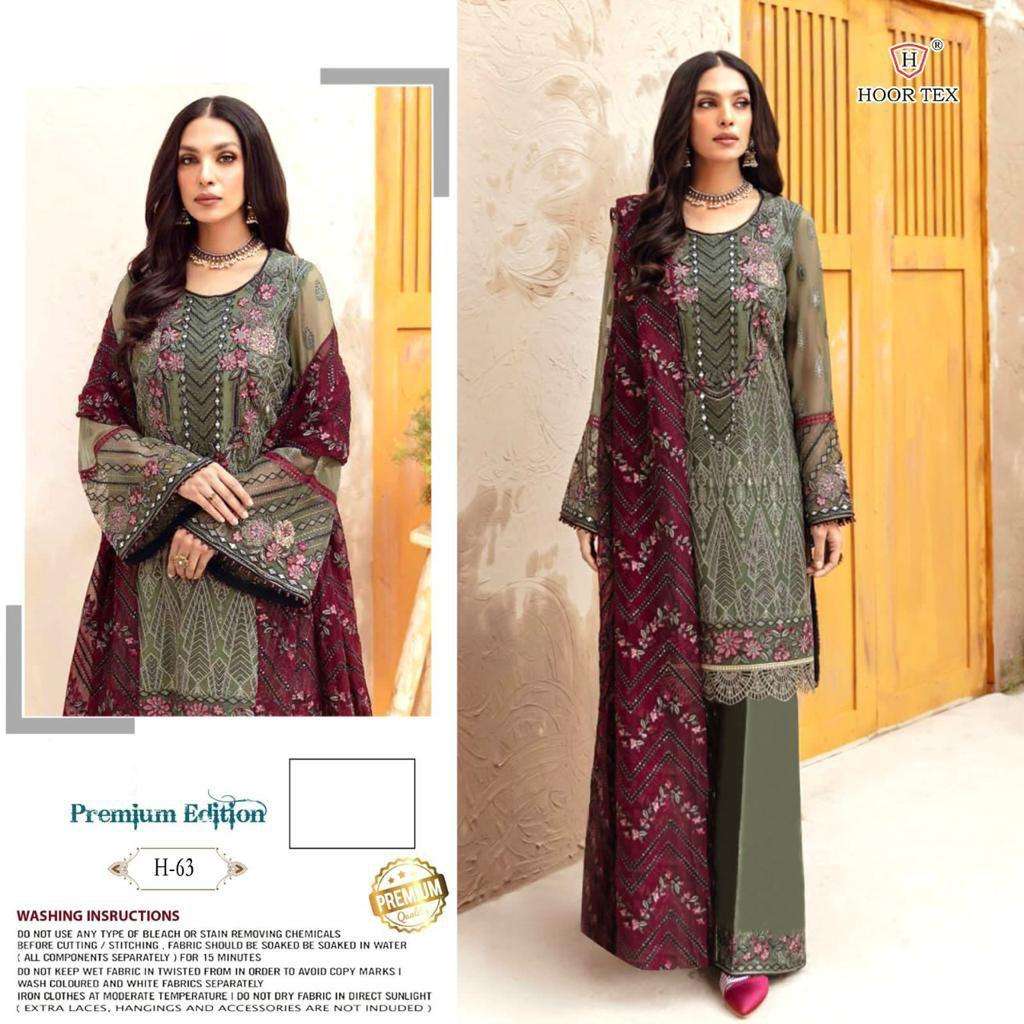 H-63 HIT DESIGN BY HOOR TEX HEAVY GEORGETTE EMBROIDERY WORK PAKISTANI DRESS