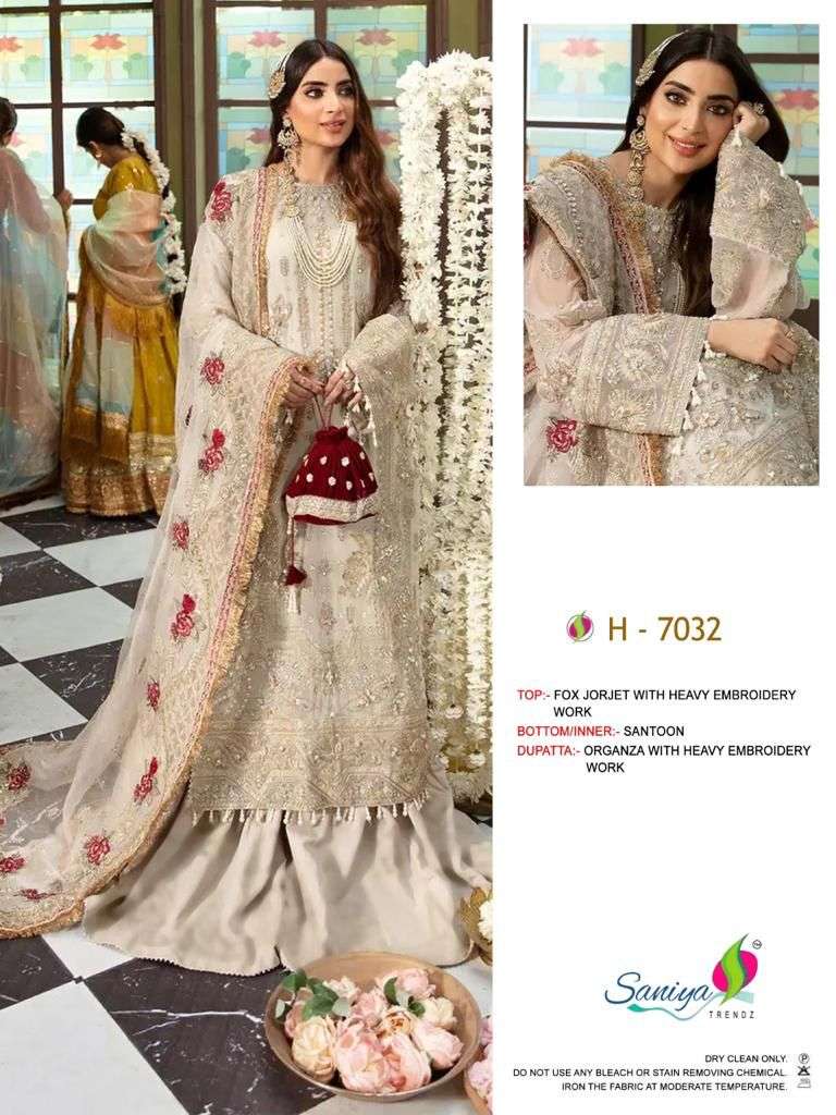 H-7032 HIT DESIGN BY SANIYA TRENDZ FAUX GEORGETTE EMBROIDERY WORK DRESS