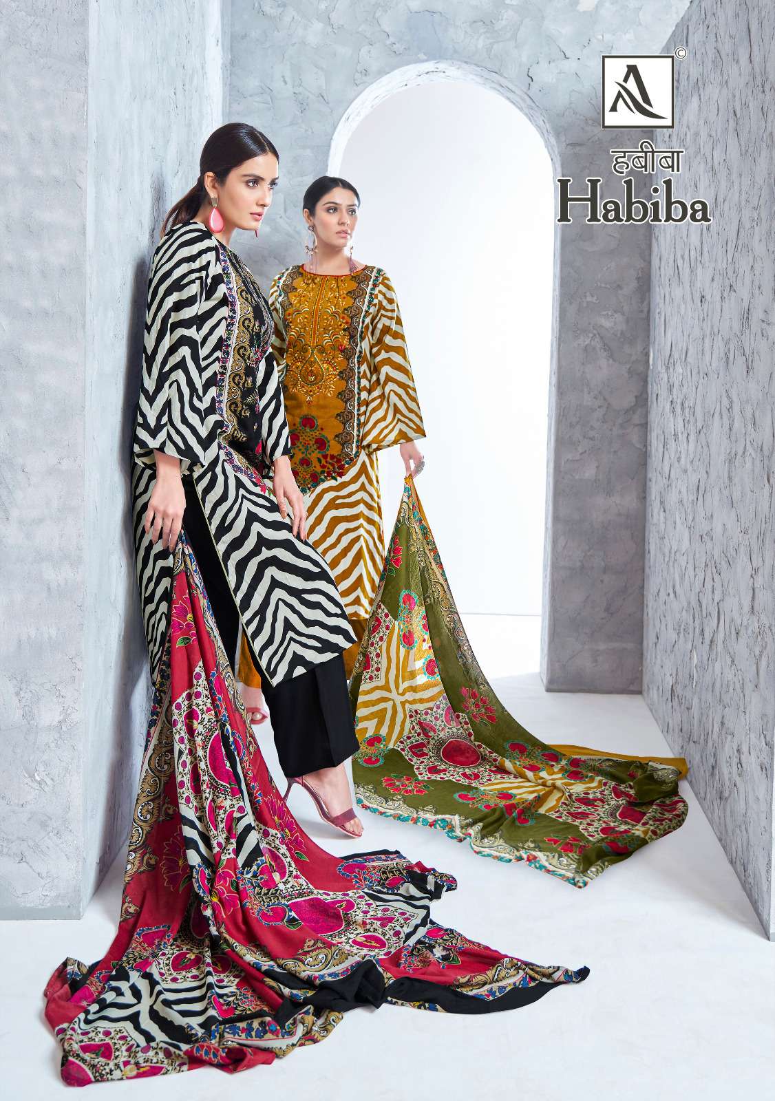 HABIBA BY ALOK SUIT 1440-001 TO 1440-008 SERIES PURE COTTON PRINT WORK PAKISTANI DRESSES