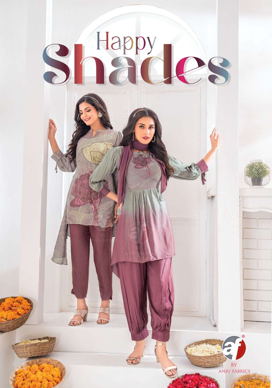 HAPPY SHADES BY ANJU FABRICS 3401 TO 3406 SERIES CREPE HANDWORK READYMADE DRESSES