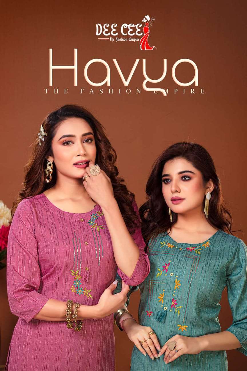 HAVYA BY DEE CEE 101 TO 106 DOBBY EMBROIDERY WORK KURTIS