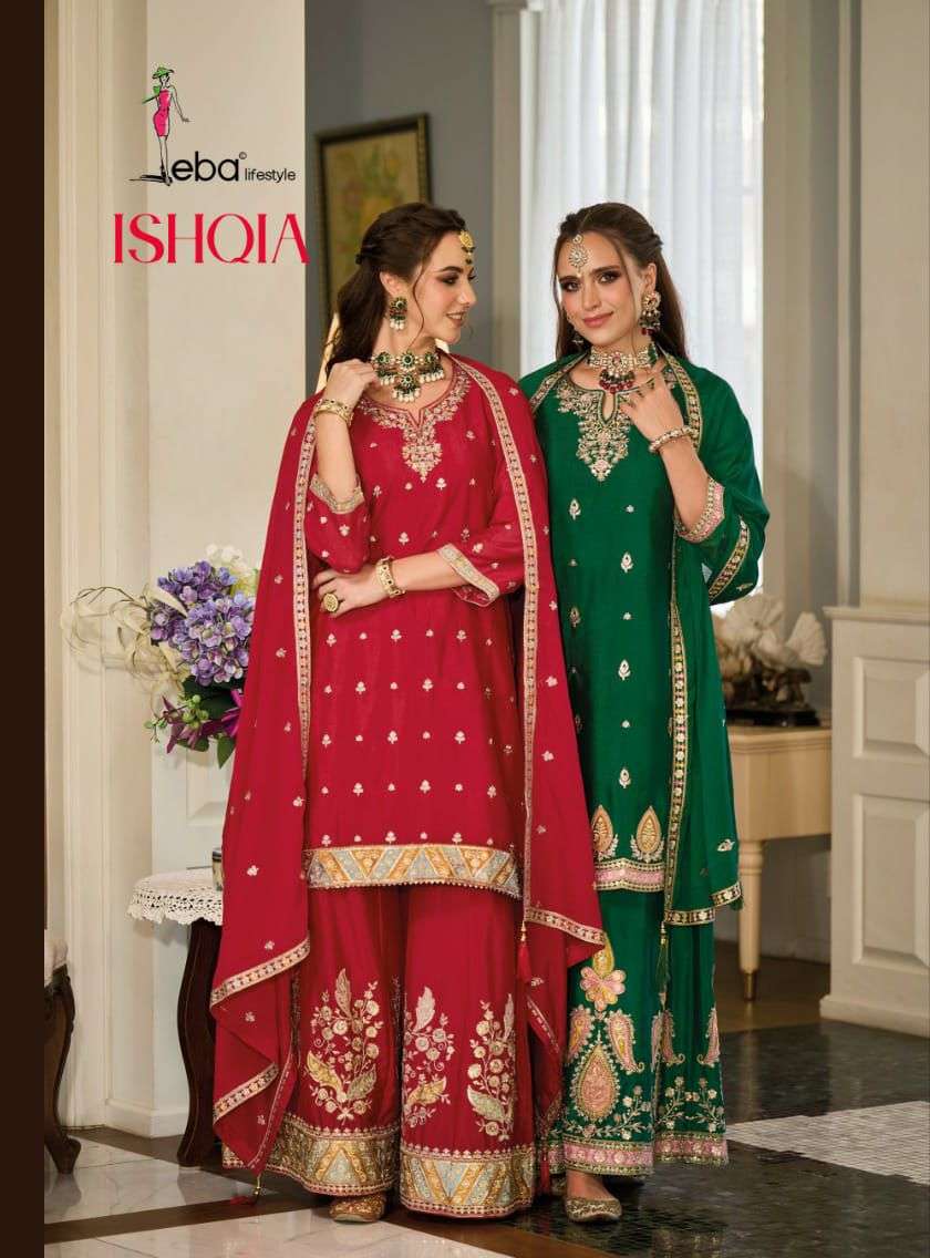 ISHQIA BY EBA LIFESTYLE 1665 TO 1667 SERIES CHINON EMBROIDERY WORK READYAMADE DRESSES