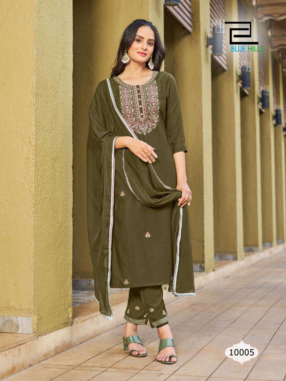 JANNAT BY BLUE HILLS 10001 TO 10008 SERIES RAYON EMBROIDERY WORK READYMADE DRESSES