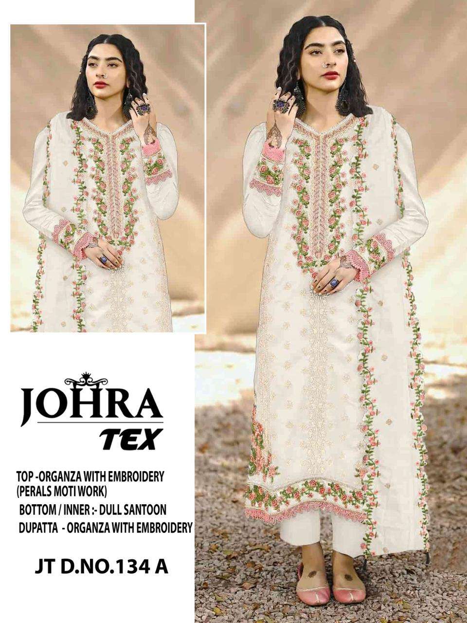 JT-134 COLOURS BY JOHRA TEX 134-A TO 134-C SERIES ORGANZA HEAVY WORK PAKISTANI DRESSES