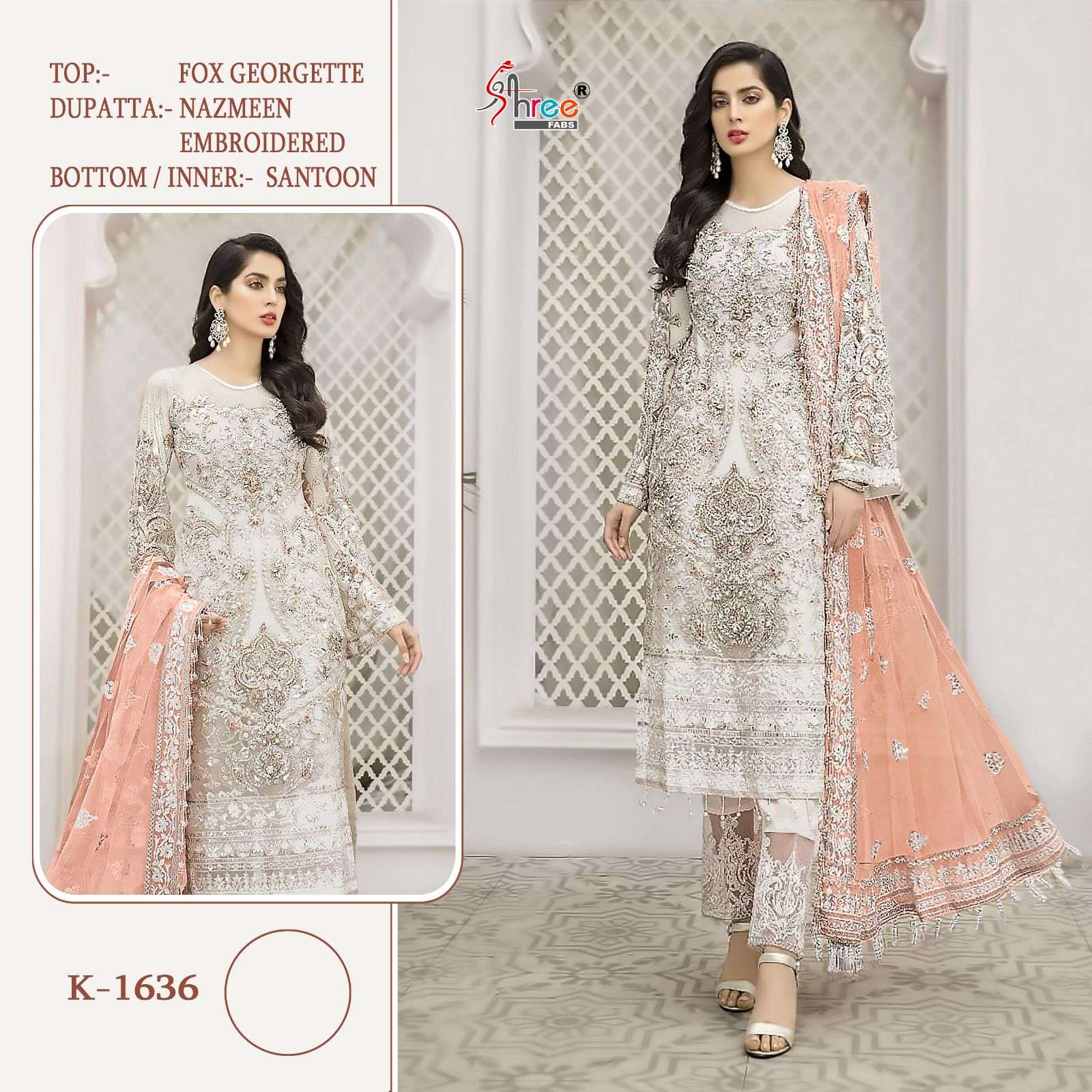 K-1636 COLOURS BY SHREE FABS 1636-A TO 1636-D SERIES FAUX GEORGETTE WORK PAKISTANI DRESSES